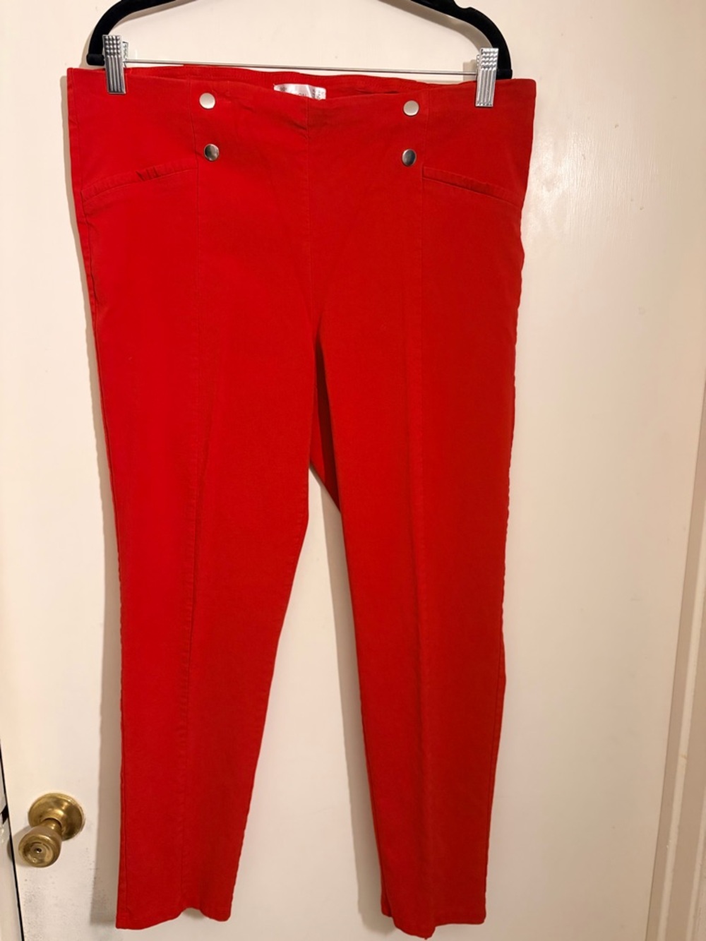 89th & Madison Bright Red Slim Ponte Trousers with Button Accents